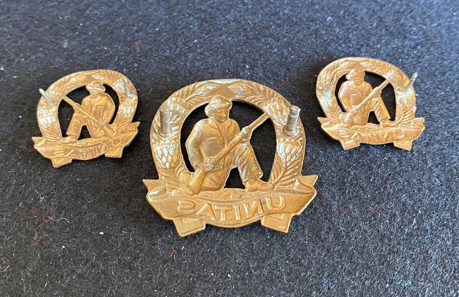 COMMANDOS CAP AND COLLARS-WORN 1963-1970'S-LUGS + PINS COMPLETE