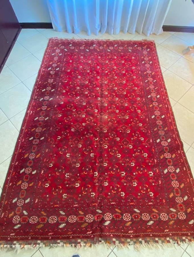 Beautiful Hand Knotted Persian Carpet with Fields of Red and Black - Afghan Kelim