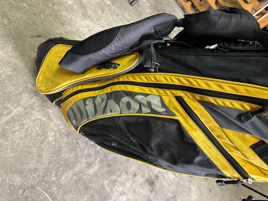 WILSON GOLF SET-STANDING BAG- 2 DRIVERS IRONS- 3 (SPALDING)5,6,7,8,9 AND PITCHING WEDGE-AVENGER 11 P