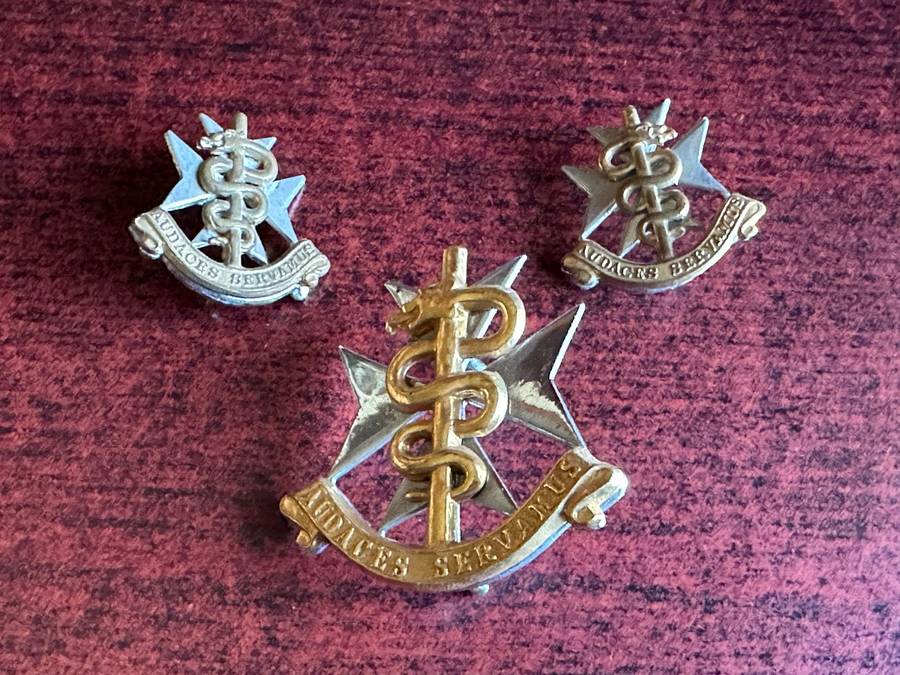 SA MEDICAL SERVICES, BI/METAL CAP AND COLLARS-WORN FROM 1983-LUGS + PINS INTACT