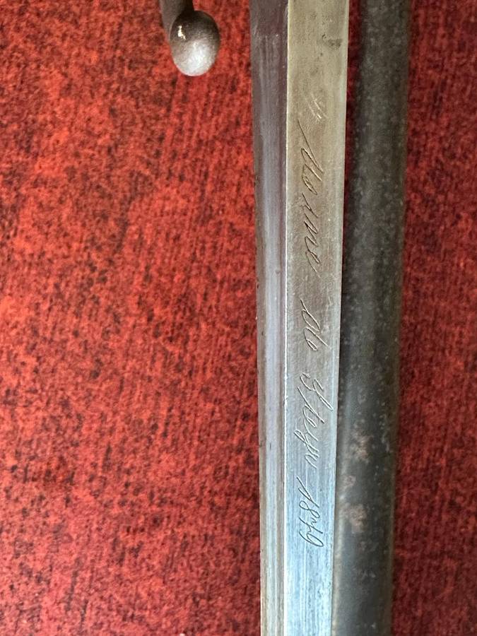 FRENCH 1874 YATAGHAN BAYONET WITH T-FORM BLADE-METAL SCABBARD -THIS BAYONET IS STILL IN OVERALL GOOD