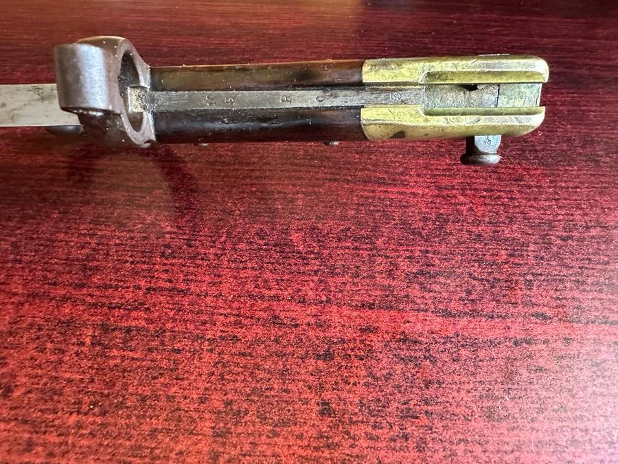 FRENCH 1874 YATAGHAN BAYONET WITH T-FORM BLADE-METAL SCABBARD -THIS BAYONET IS STILL IN OVERALL GOOD