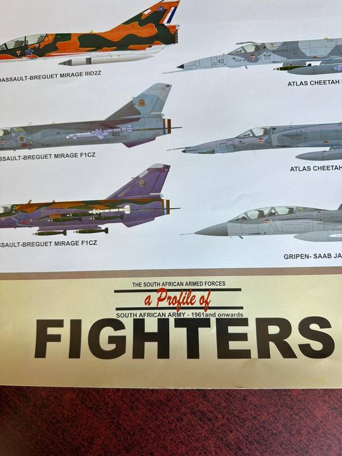 SAAF Fighters 1961- onwards. Measures 42x60 cm. Gloss