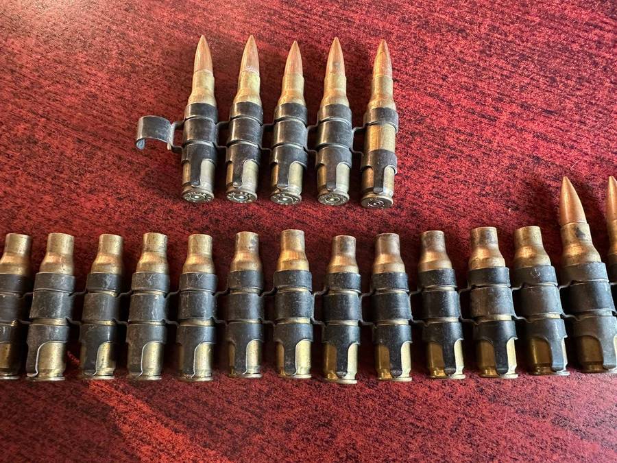 Border war period belted ammunition 7.62 push through type. Deactivated. 2 Pieces sold together.
