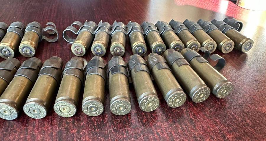 Border war period belted ammunition 7,62 pull out type. Deactivated. 3 Pieces sold together. The cli