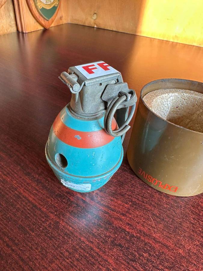 SADF M26 practice grenade in complete condition with tube. Inert.