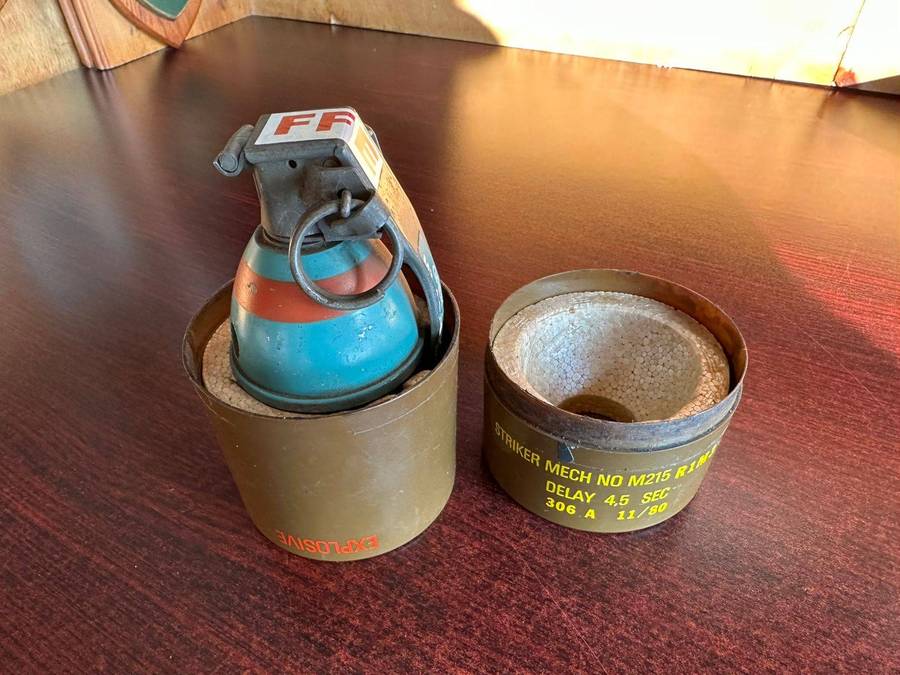 SADF M26 practice grenade in complete condition with tube. Inert.