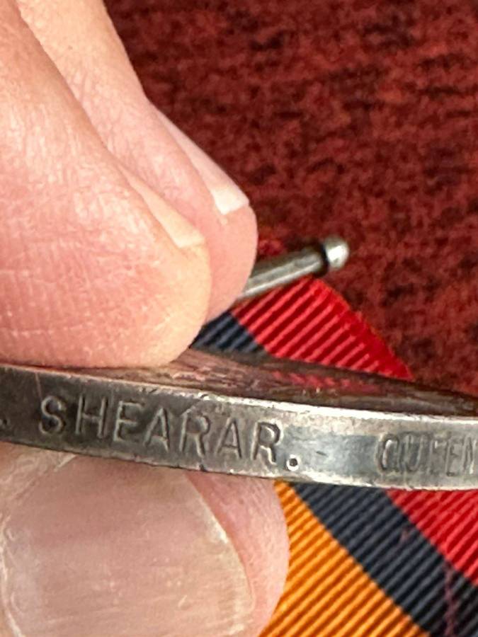 Boer war QSA medal awarded to 79 pte. J.B. Shearar Queenstown Town Guard.