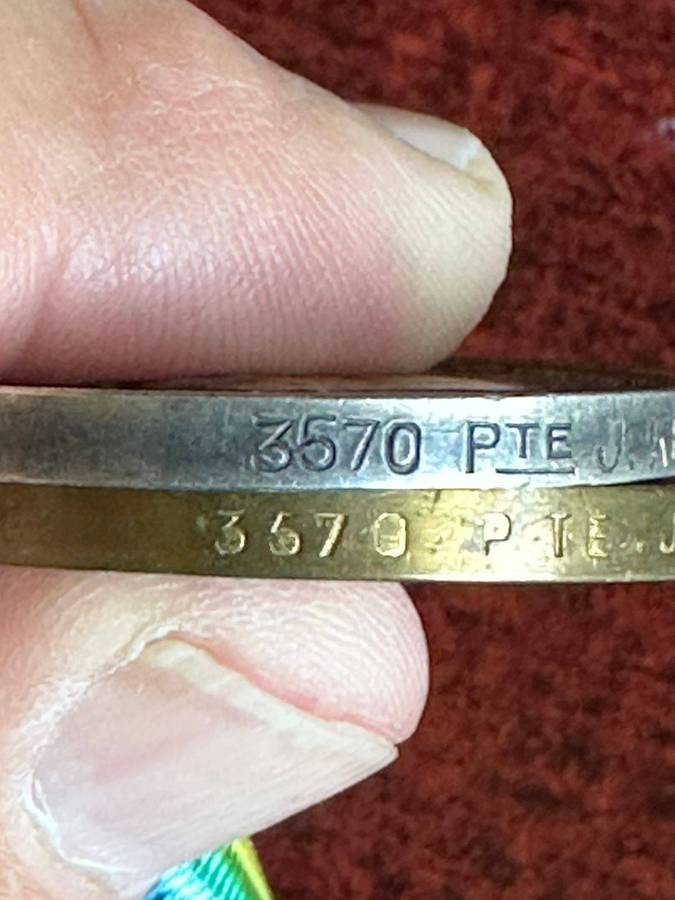 WW1 War and Victory medal awarded to 3570 Pte. J. Kelsall 58 BN A.I.F. Australian Infantry Unit form