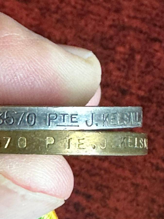 WW1 War and Victory medal awarded to 3570 Pte. J. Kelsall 58 BN A.I.F. Australian Infantry Unit form
