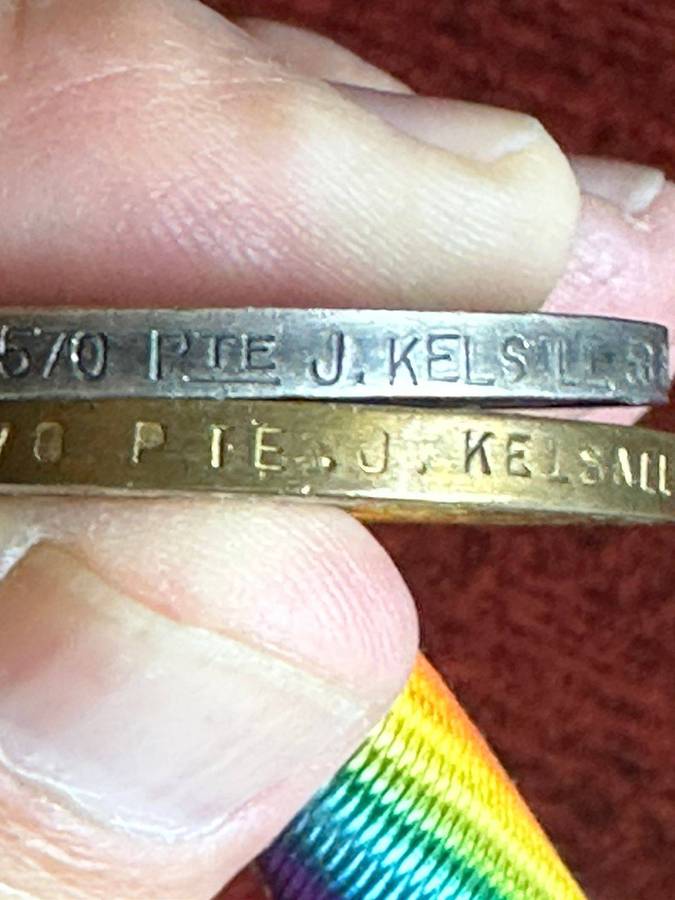 WW1 War and Victory medal awarded to 3570 Pte. J. Kelsall 58 BN A.I.F. Australian Infantry Unit form