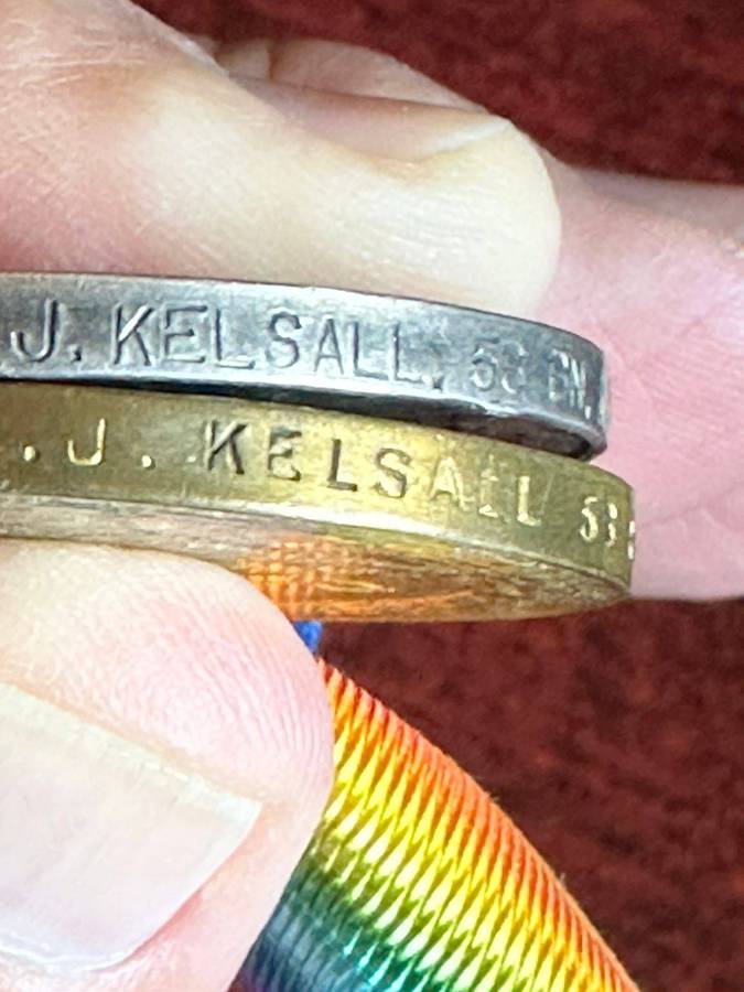 WW1 War and Victory medal awarded to 3570 Pte. J. Kelsall 58 BN A.I.F. Australian Infantry Unit form