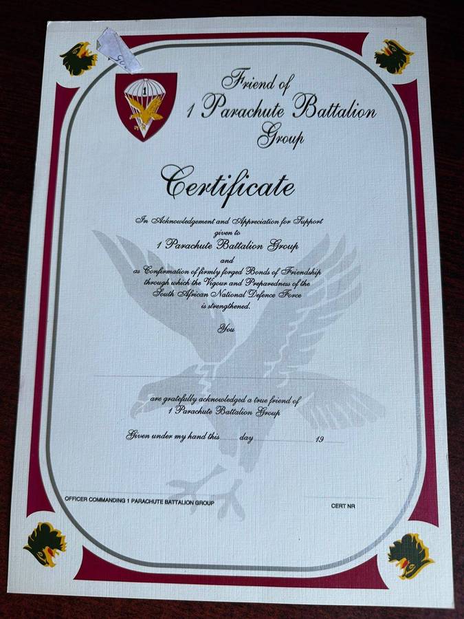 Original period item. Friend of 1 Parachute battalion group certificate.