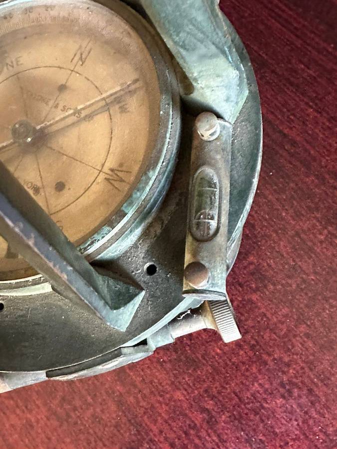 Large Antique Edwardian 1910 solid brass T. Cook & sons Ltd Surveyor's compass. Diameter at top 15cm