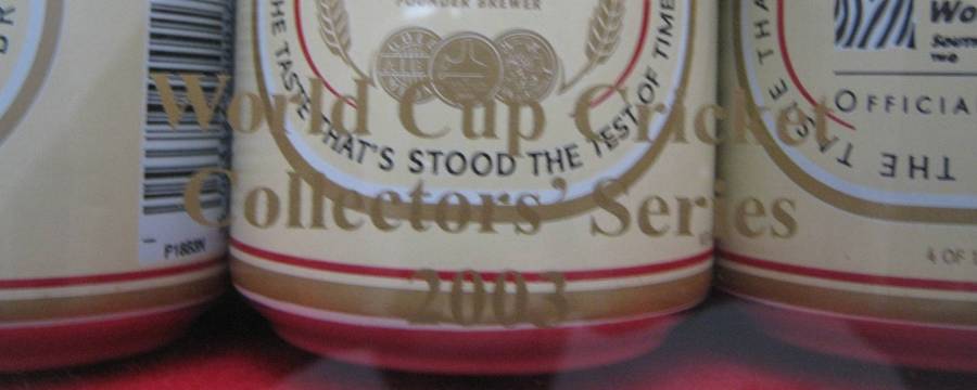 2003 ICC Cricket World Cup 12 Castle Beer Can Collection in Display Case