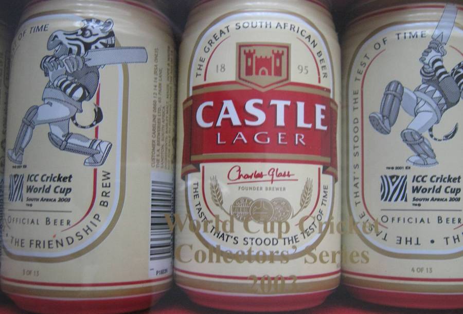 2003 ICC Cricket World Cup 12 Castle Beer Can Collection in Display Case