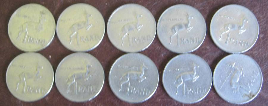 10 South African 1982 R1 Coins