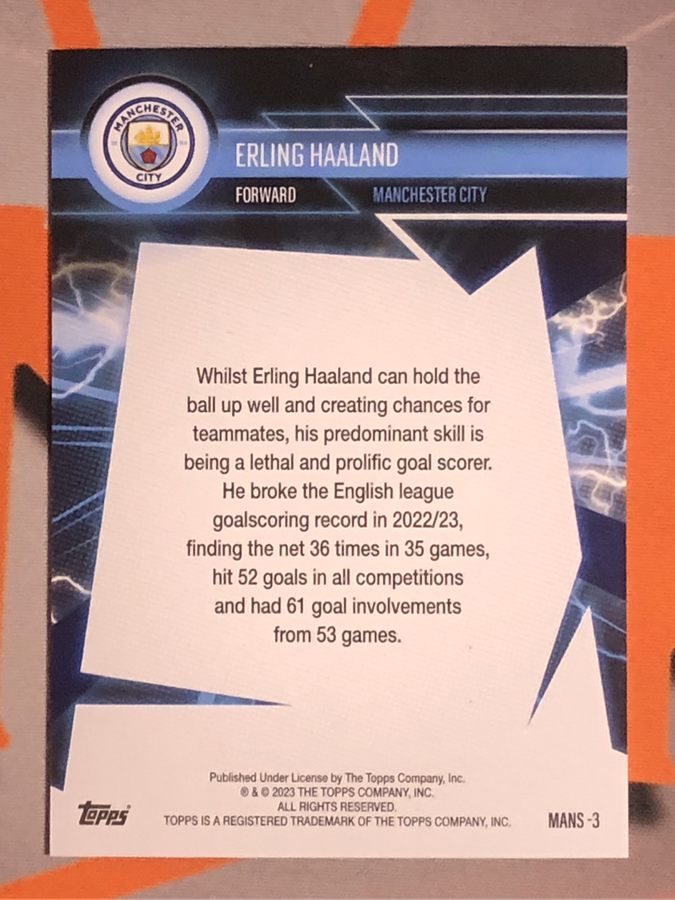 Erling Haaland NUMBERED out of 50 Topps Lightning 2023 Soccer trading card
