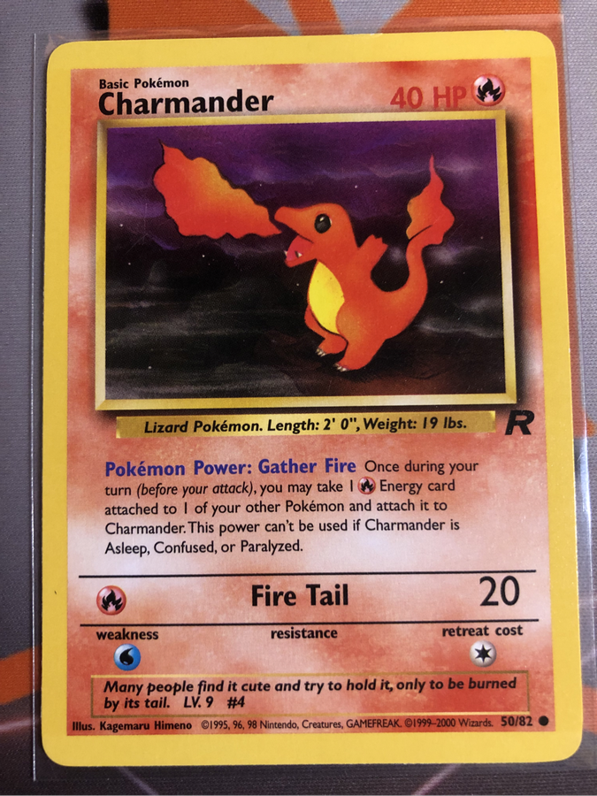 Charmander VINTAGE 50/82 (LP) Team Rocket Pokemon trading card