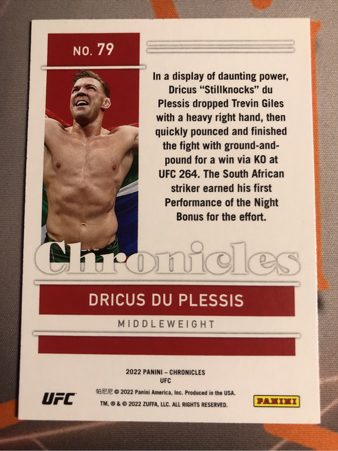 Dricus Du Plesis ROOKIE SILVER Chronicles 2022 UFC trading card