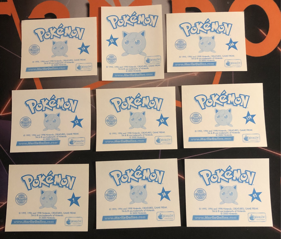 Ash & Pikachu RARE Bundle of 9 Pokemon Topps Merlin stickers Unstuck Near mint condition
