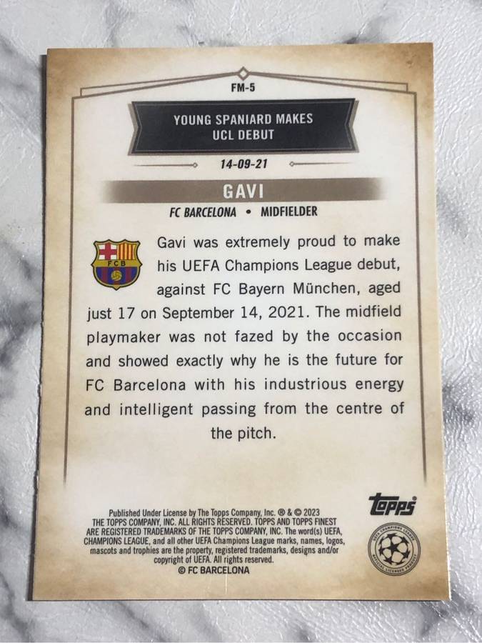 Gavi REFRACTOR Moments Topps Finest 2023 Soccer trading card