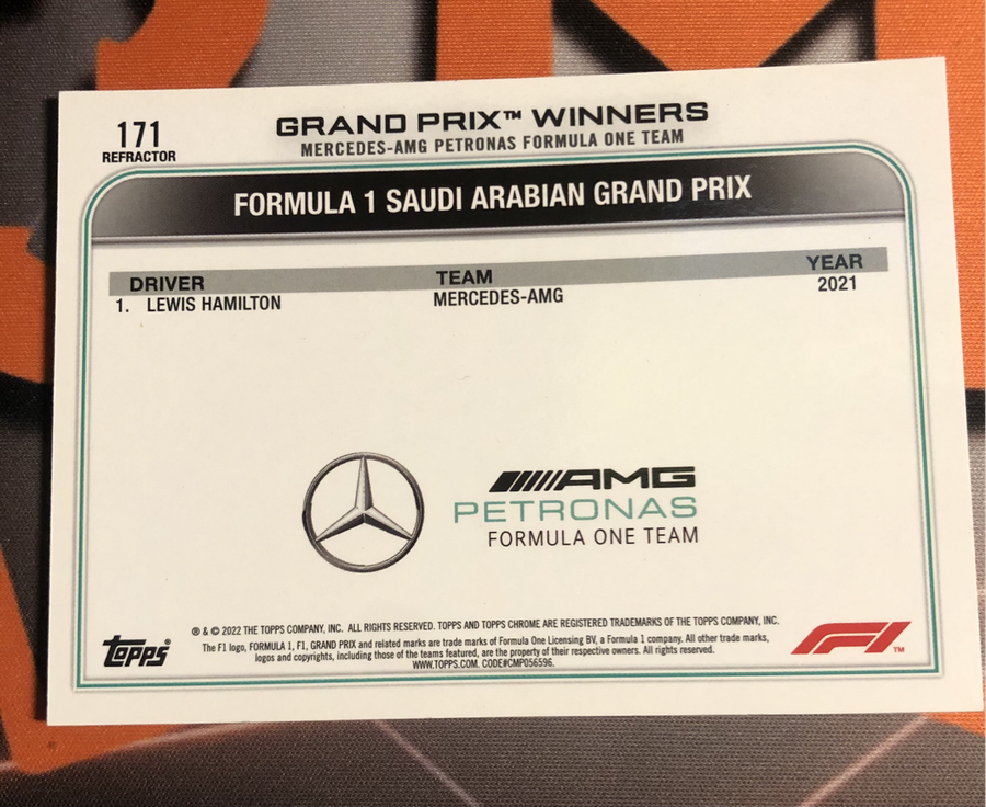 Lewis Hamilton REFRACTOR F1 Topps Chrome trading card