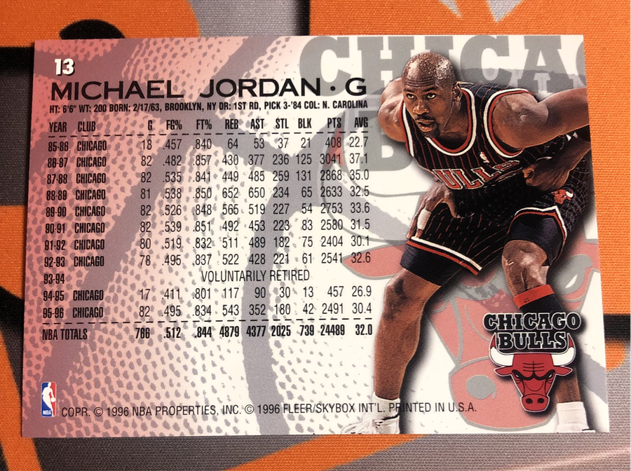 Michael Jordan 1996 Fleer NBA Basketball trading card
