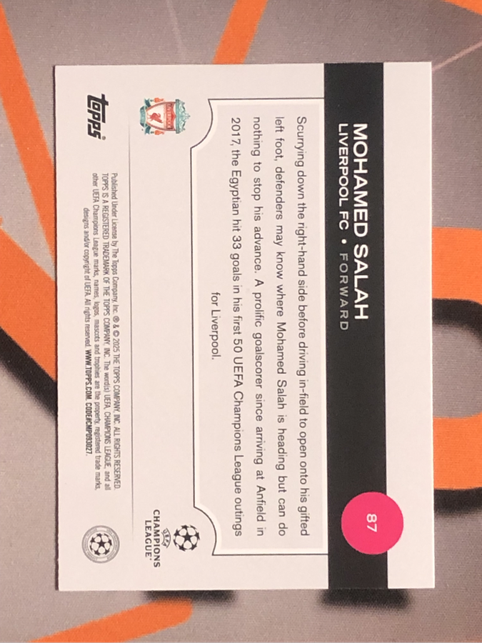 Salah Liverpool Topps 2025 Soccer trading card