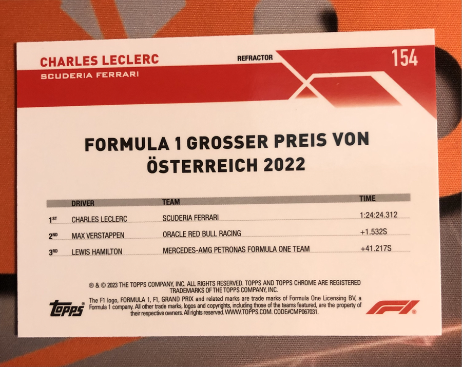 Charles Leclerc REFRACTOR 2023 F1 Topps Chrome 2023 trading card