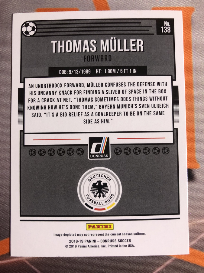 Thomas Muller Very RARE 2018 Donruss soccer trading card