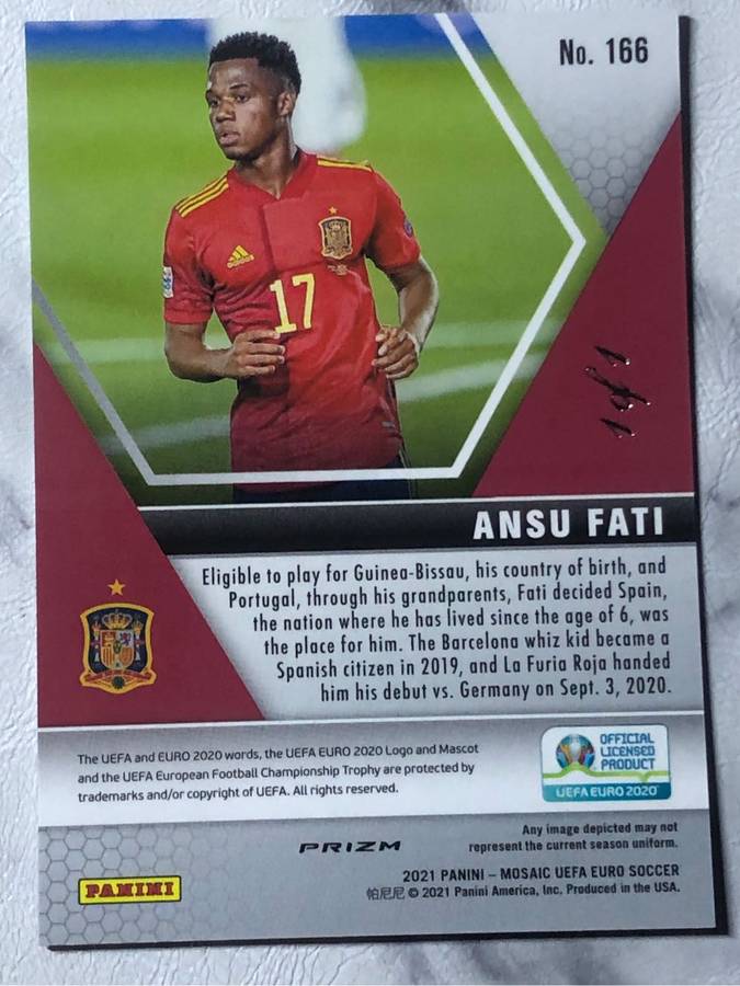 Ansu Fati 1 of 1 BLACK circles Mosaic euros 2020 soccer trading card