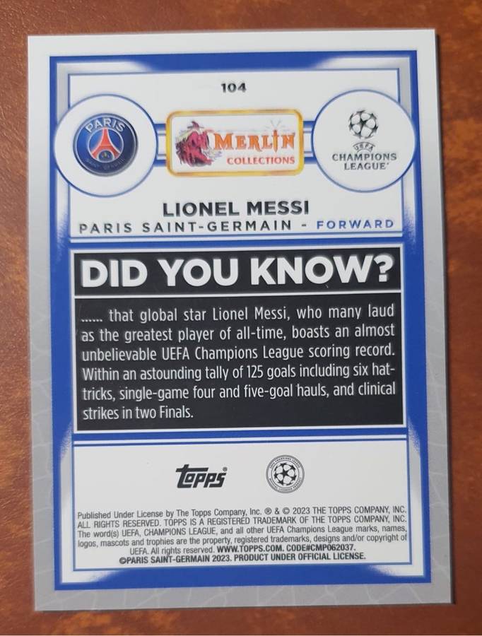 Lionel Messi Topps Merlin 2023 soccer trading card