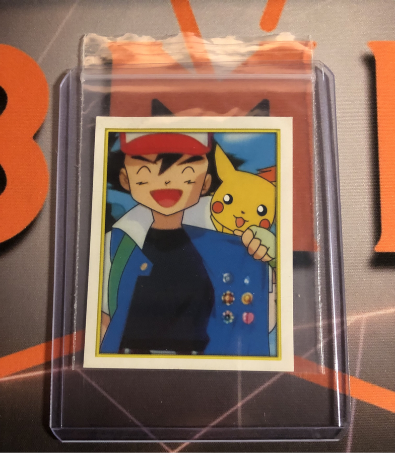 Ash & Pikachu Pokemon Topps Merlin sticker  Unstuck Near mint condition