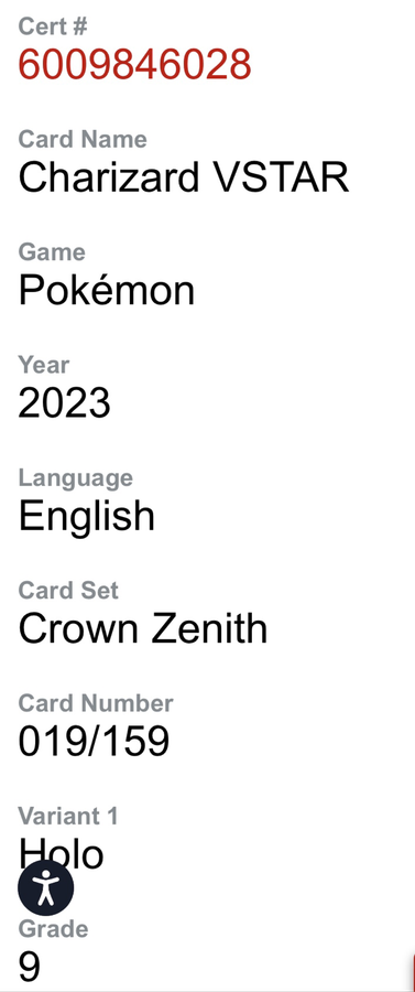 Charizard Vstar Graded CGC Mint 9 Pokemon trading card 