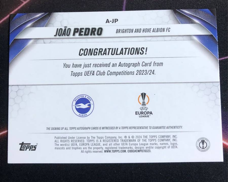 Joao Pedro AUTOGRAPH Topps 2024 Soccer trading card