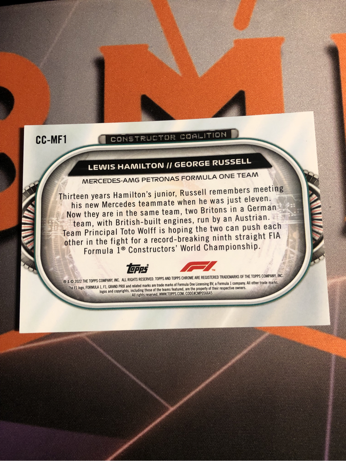 Lewis Hamilton & George Russel REFRACTOR F1 Topps Chrome trading card