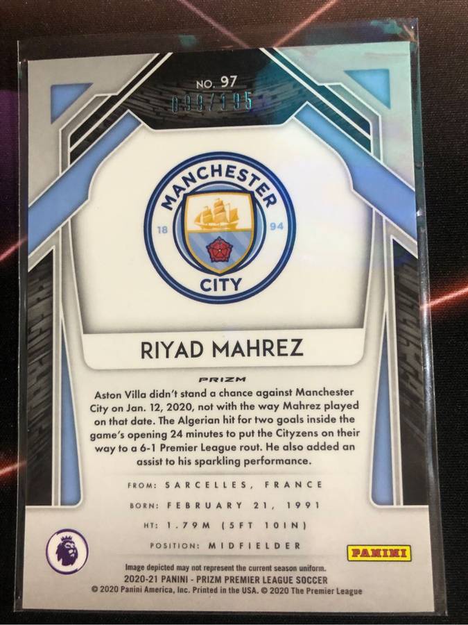 Riyad Mahrez NUMBERED out of 195 PRIZM 2020 Soccer trading card