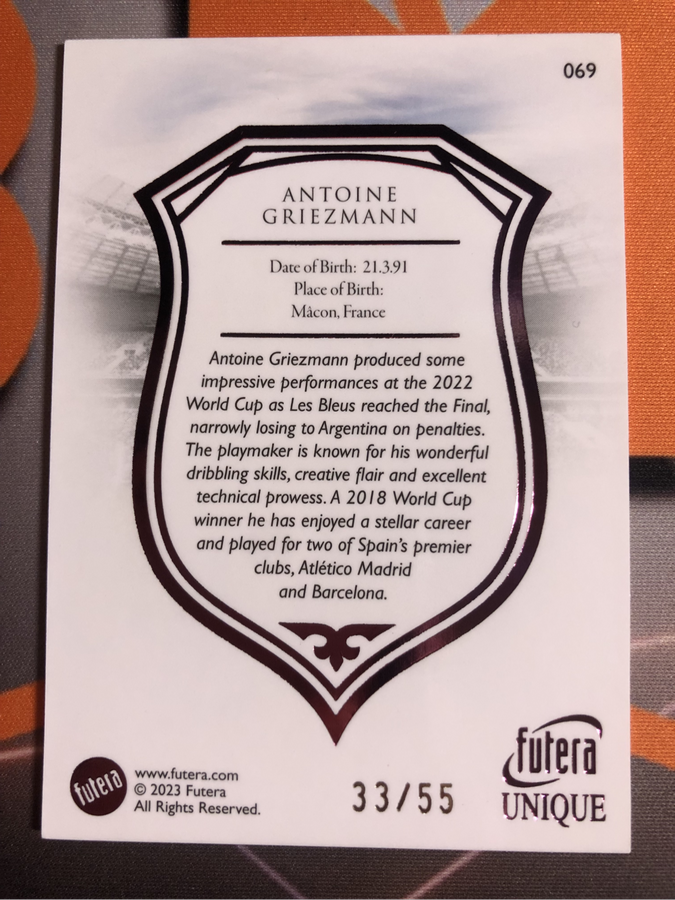 Antoine Griezmann Numbered out of 55 High-end FUTERA 2023 soccer trading card