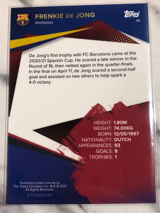 Frenkie De Jong Title Winners Topps Barcelona set 2021 Soccer trading card
