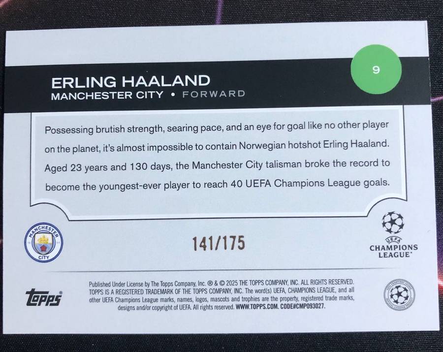 Erling Haaland NUMBERED out of 175 NEW Topps 2025 Soccer trading card