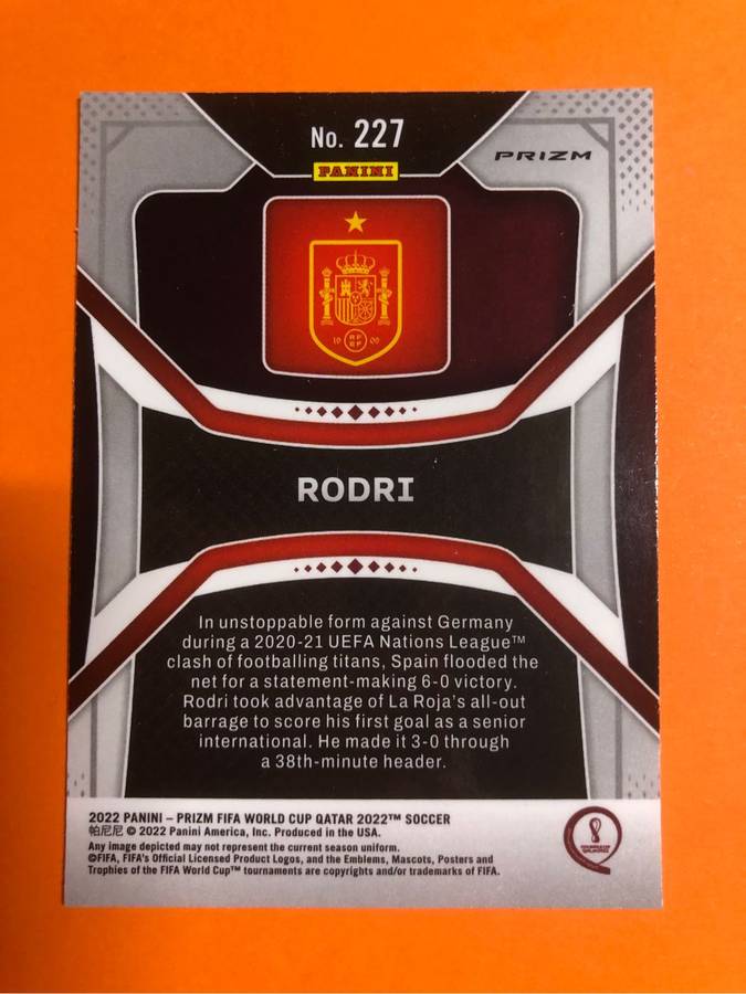 Rodri REFRACTOR Prizm World Cup 2022 Soccer trading card