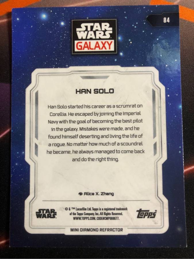 Han Solo RARE REFRACTOR Topps Star Wars Galaxy trading card