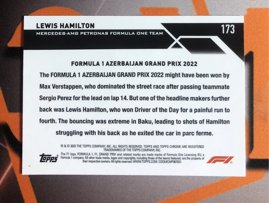 Lewis Hamilton RARE Formula One 2023 F1 Topps Chrome trading card