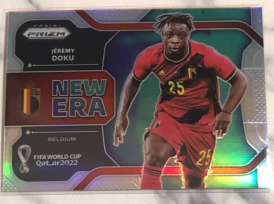 Jeremy Doku NEW ERA Refractor 2022 World Cup Prizm trading card