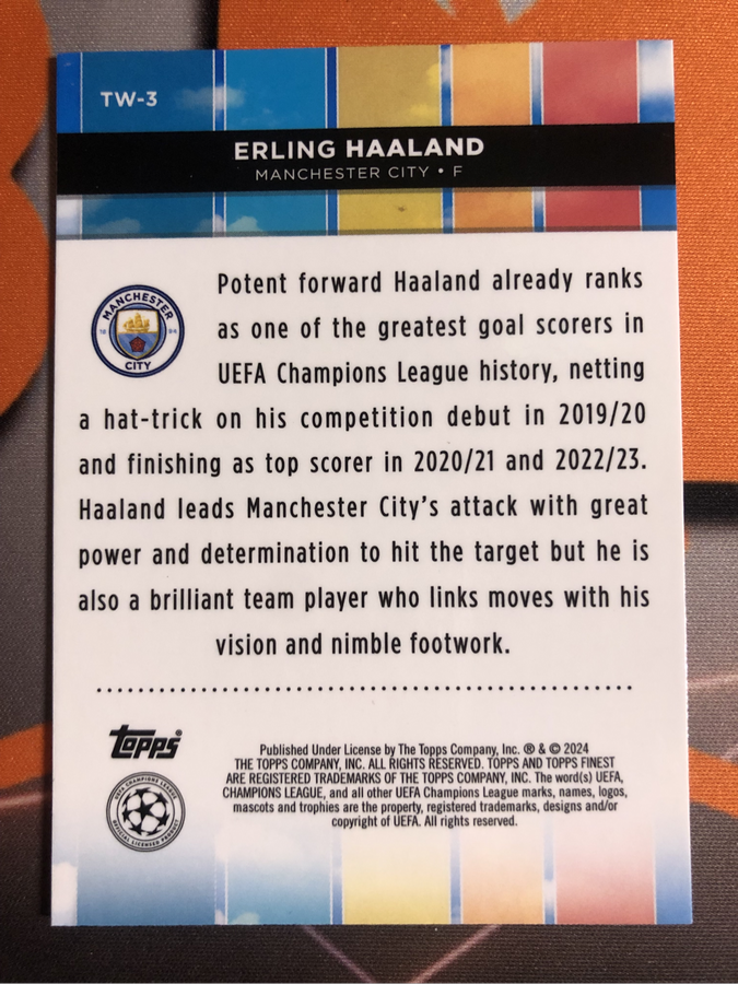 Erling Haaland REFRACTOR Topps 2024 Soccer trading card