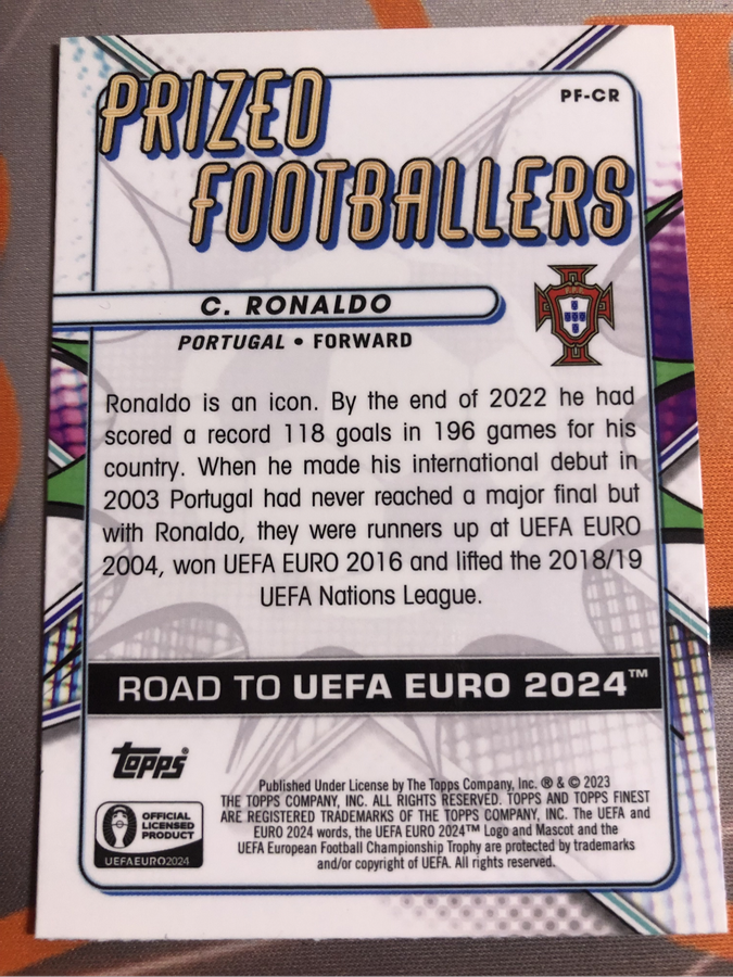 Cristiano Ronaldo REFRACTOR Prized Footballers Topps Finest Soccer trading card