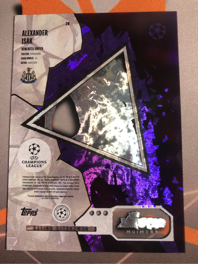 Aleksander Isak NUMBERED out 99 RARE Crystal Transparent Soccer trading card