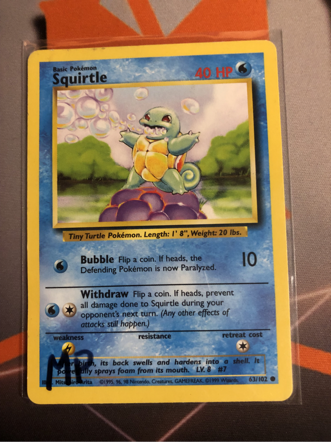 Squirtle VINTAGE 63/102 (Moderately played condition) 1999 Pokemon trading card