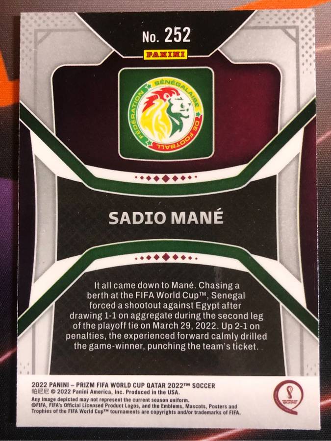 Sadio Mane Prizm World Cup 2022 Soccer trading card 